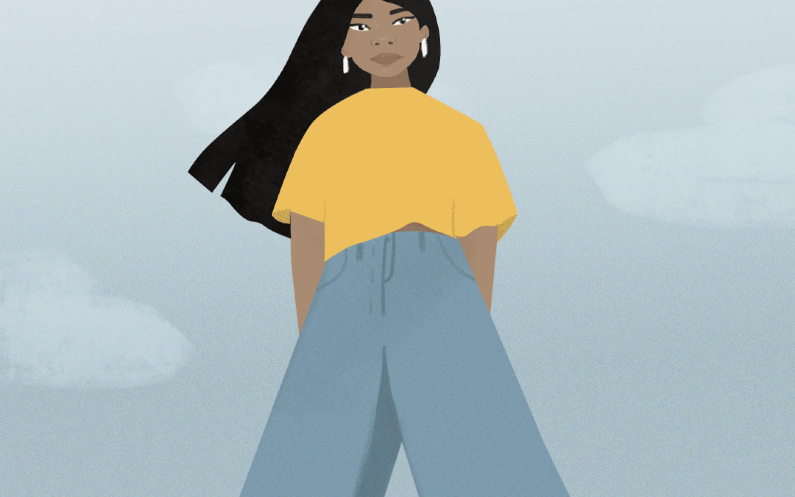 woman standing, eagle eye view