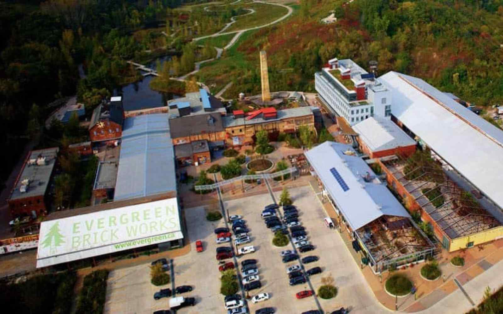 Overhead photo of Evergreen Brickworks in 2020