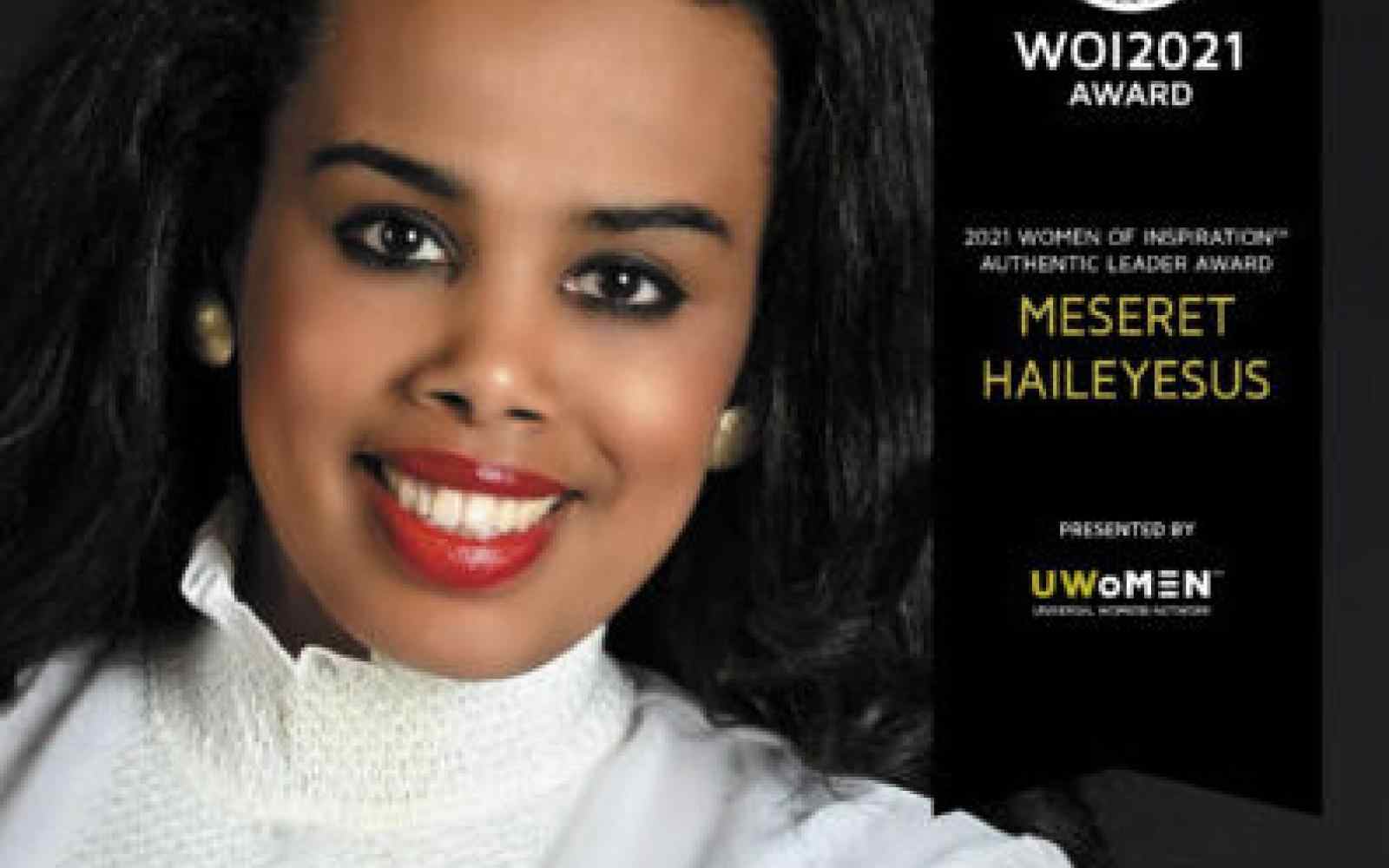 Thumbnail showing a headshot of Meseret Haileyesus to the left and the Social Impact Award logos to the right
