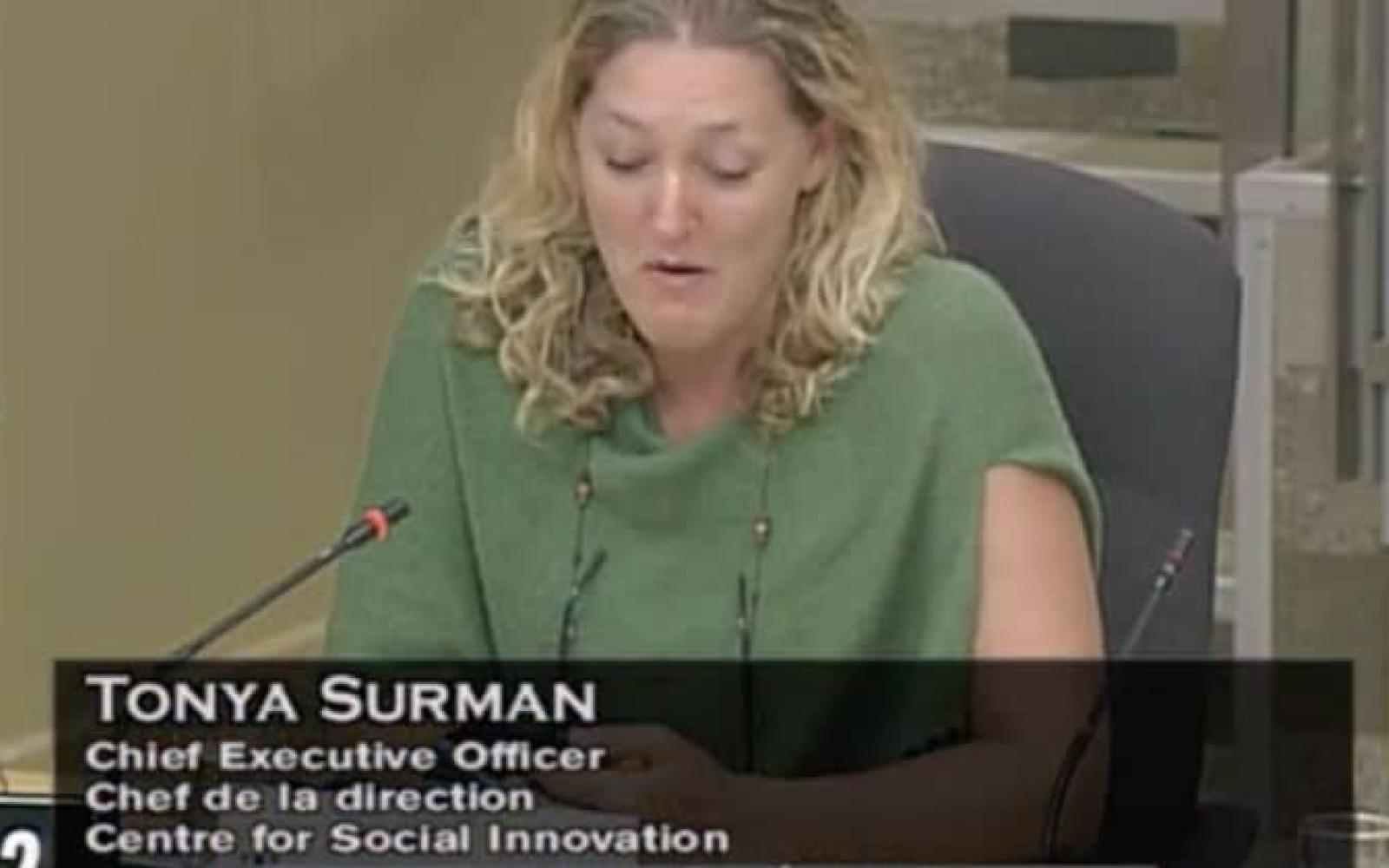 Screenshot of Tonya Surman speaking to the Canada Senate in 2018