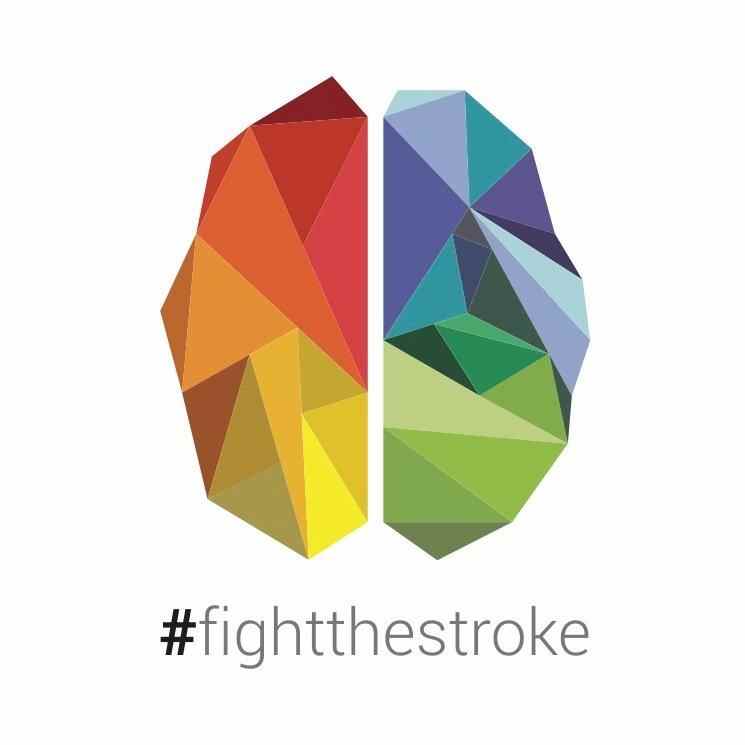 Logo for Fight the Stroke, Ashoka Italy (Italia) Partner; two sides of a heart; left side top part in red middle part in orange, lower part in yellow; right side top part in blue / purple, lower part in green; beneath the heart is the word #fightthestroke in light grey lettering, all lowercase