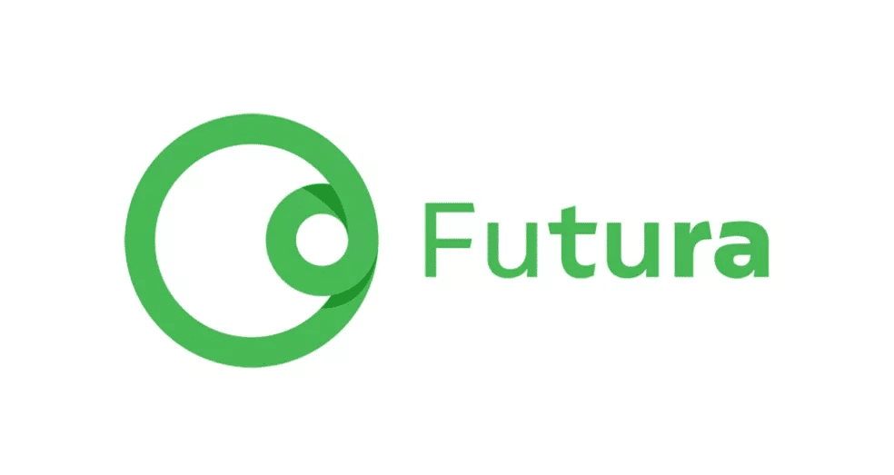 Círculo verde com um círculo menor na parte de dentro, à direita. À esquerda, lê-se "Futura", também em verde