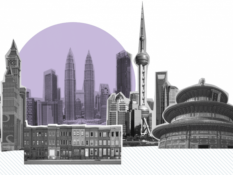 Illustration of buildings depicting an organization