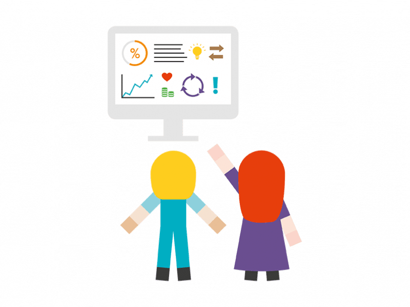 icon of two persons looking at the front of computer with impact data 