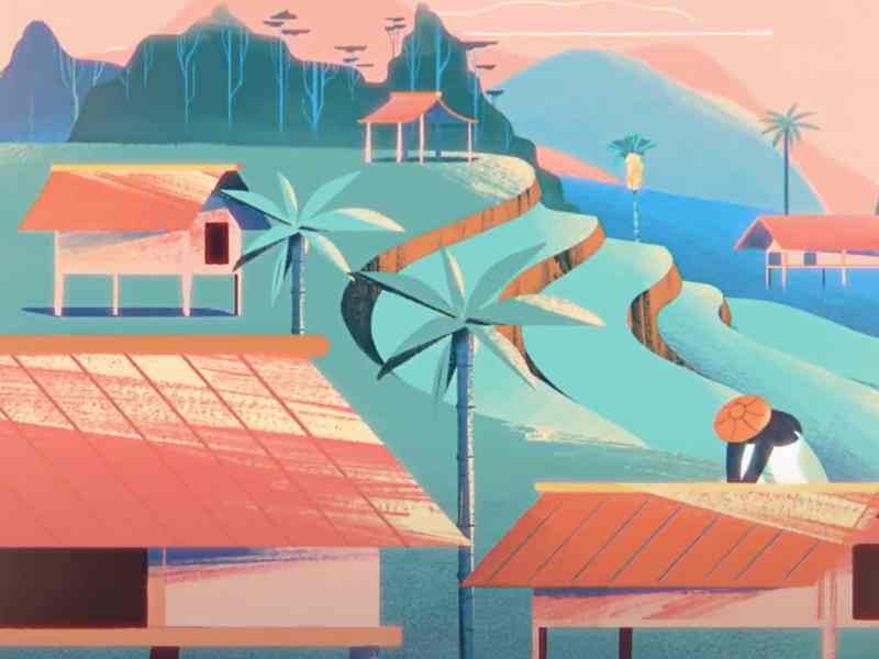 Illustration of a village landscape