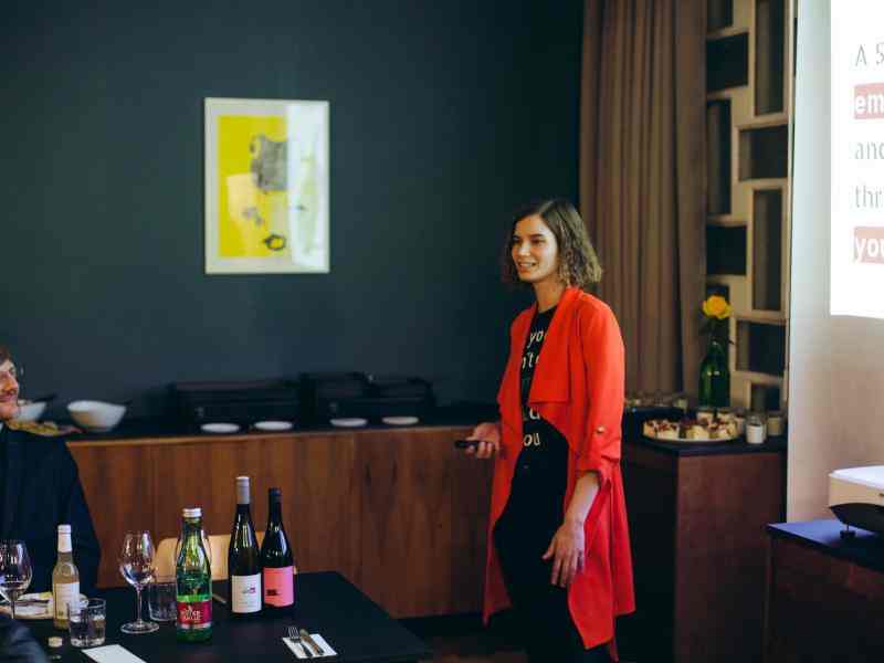 Photo of Ashoka Fellow Rebekka Dober doing a keynote