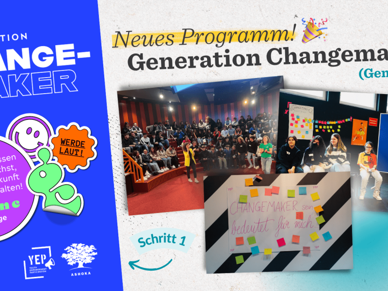 Banner with photos of youth workshops