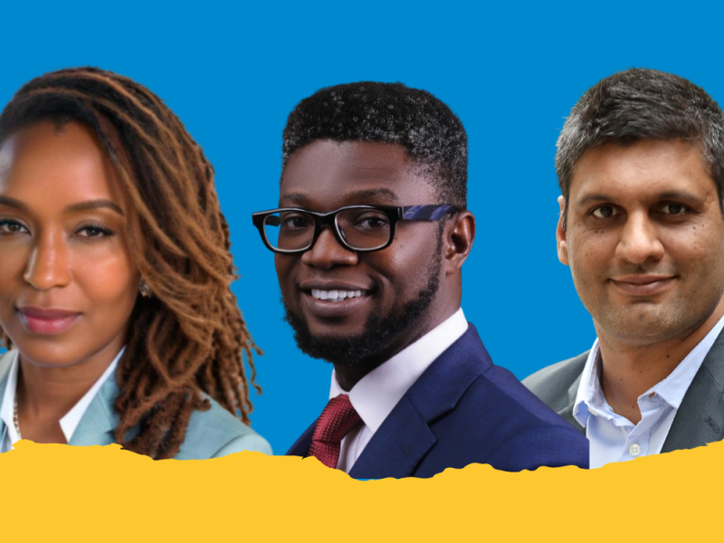 Headshots of Angelou Ezeilo, Okey Uzoechina, and Yashveer Singh
