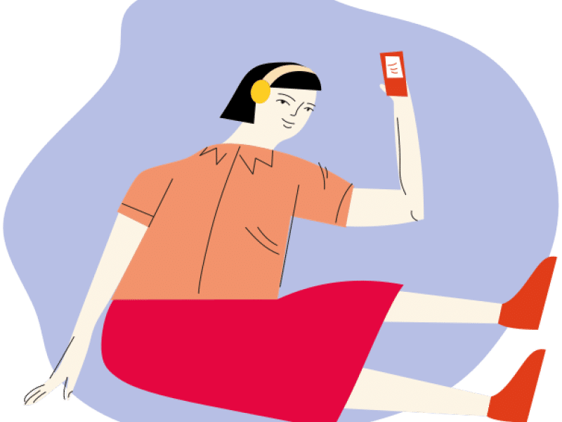 Ilustración de una chica mirando su teléfono