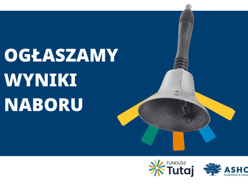 A bell and text "Ogłaszamy wyniki naboru"