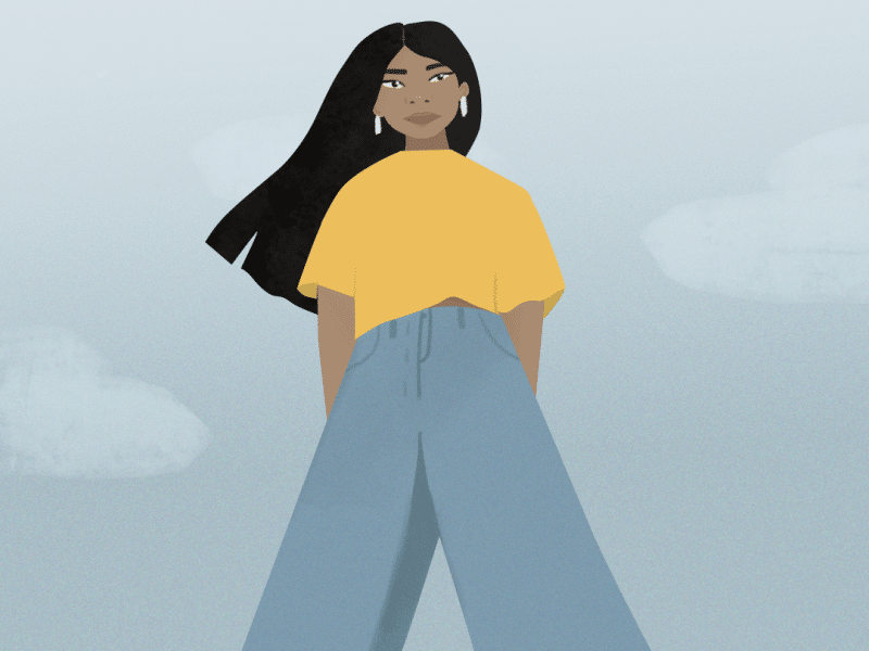 woman standing, eagle eye view
