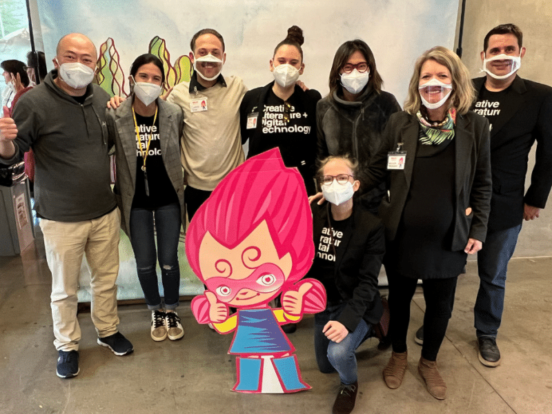 Motion Light Lab team with “The Baobab,” the main character of their first storybook for Deaf children
