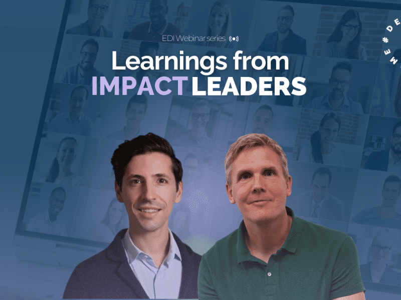 Two men standing beside the other and the text reads learnings from impact leaders