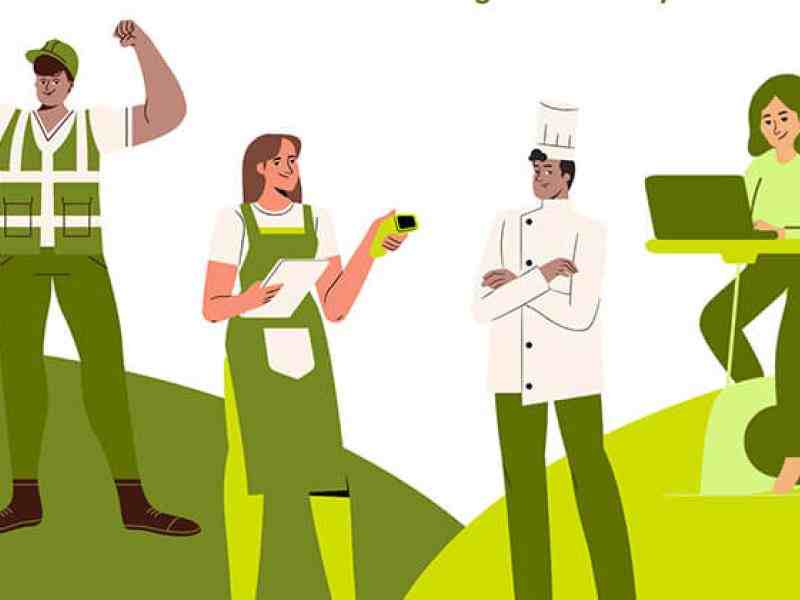 Graphic design of four youth doing different occupations