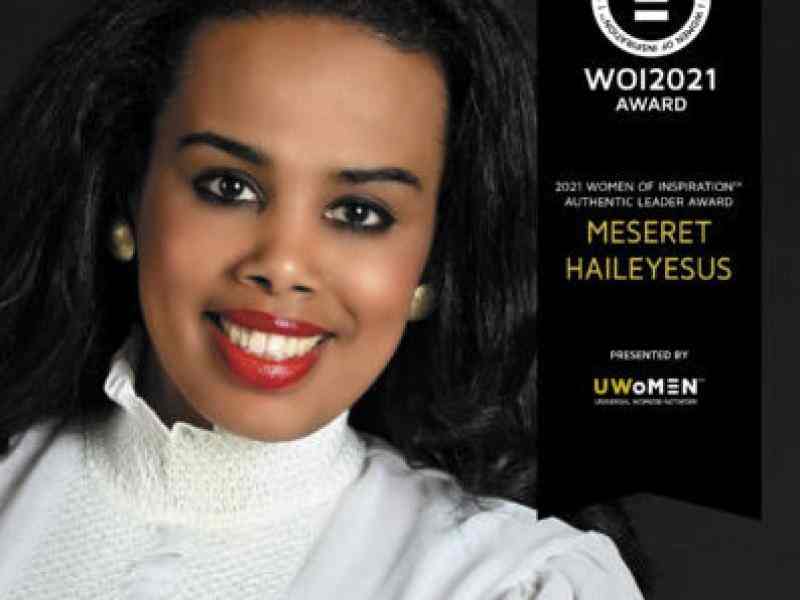 Thumbnail showing a headshot of Meseret Haileyesus to the left and the Social Impact Award logos to the right